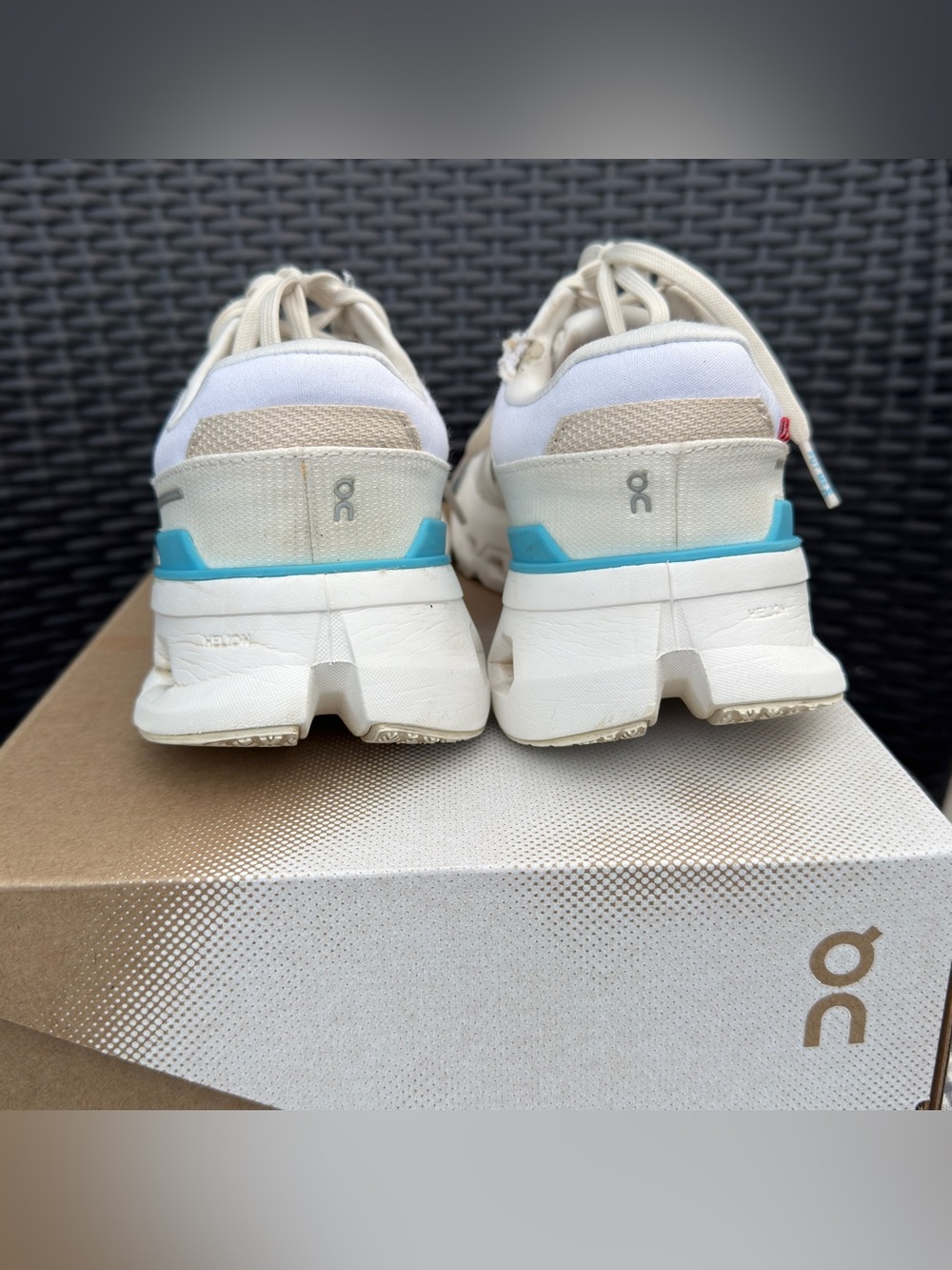 On Running Women Cloudrunner 2 Sneakers in White Horizon Blue. - Picture 3 of 13